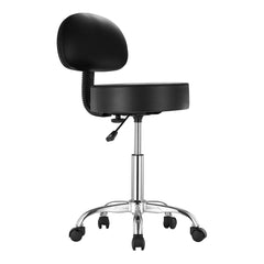 Round Rolling Stool, PU Leather Rolling Stool with Backrest, 360° Swivel Drafting Stool with Thickened Cushion, Height Adjustable Rolling Work SPA Stool, for Office, Home, Salon & Bar, Black