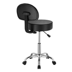 Round Rolling Stool, PU Leather Rolling Stool with Backrest, 360° Swivel Drafting Stool with Thickened Cushion, Height Adjustable Rolling Work SPA Stool, for Office, Home, Salon & Bar, Black