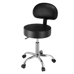 Round Rolling Stool, PU Leather Rolling Stool with Backrest, 360° Swivel Drafting Stool with Thickened Cushion, Height Adjustable Rolling Work SPA Stool, for Office, Home, Salon & Bar, Black