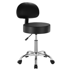 Round Rolling Stool, PU Leather Rolling Stool with Backrest, 360° Swivel Drafting Stool with Thickened Cushion, Height Adjustable Rolling Work SPA Stool, for Office, Home, Salon & Bar, Black