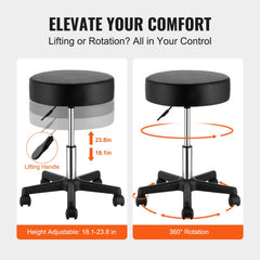 Rolling Stools with Wheels, 400 LBS Weight Capacity Adjustable Height Stool with Ultra-Thick Seat Cushion, Swivel Stools Chair for Salon, Bar, Home, Office, Tatoo, Medical, Massage, Black