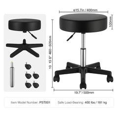 Rolling Stools with Wheels, 400 LBS Weight Capacity Adjustable Height Stool with Ultra-Thick Seat Cushion, Swivel Stools Chair for Salon, Bar, Home, Office, Tatoo, Medical, Massage, Black