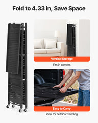4-Tier Foldable Storage Shelf with Wheels, 66 cm W x 33 cm D x 117 cm H Folding Metal Rack Shelving Unit, No Assembly Organizer Shelf for Garage, Kitchen, Basement, Black