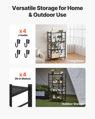 4-Tier Foldable Storage Shelf with Wheels, 66 cm W x 33 cm D x 117 cm H Folding Metal Rack Shelving Unit, No Assembly Organizer Shelf for Garage, Kitchen, Basement, Black