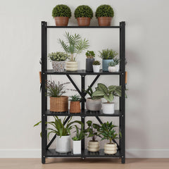 4-Tier Foldable Storage Shelf with Wheels, 66 cm W x 33 cm D x 117 cm H Folding Metal Rack Shelving Unit, No Assembly Organizer Shelf for Garage, Kitchen, Basement, Black