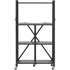4-Tier Foldable Storage Shelf with Wheels, 66 cm W x 33 cm D x 117 cm H Folding Metal Rack Shelving Unit, No Assembly Organizer Shelf for Garage, Kitchen, Basement, Black