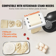 Pasta Attachment for KitchenAid Stand Mixer, 3-IN-1 Stainless Steel Pasta Roller Cutter Set Including Pasta Sheet Roller, Spaghetti and Fettuccine Cutter, 8 Adjustable Thickness Knob Pasta Maker