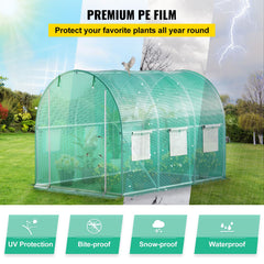 Walk-in Tunnel Greenhouse, 3 x 2 x 2 m, Portable Plant Hot House with Galvanised Steel Frame, 1 Top Bar, Diagonal Poles, Zipper Door and 6 Roll-Up Windows, Green