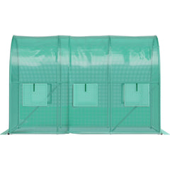 Walk-in Tunnel Greenhouse, 3 x 2 x 2 m, Portable Plant Hot House with Galvanised Steel Frame, 1 Top Bar, Diagonal Poles, Zipper Door and 6 Roll-Up Windows, Green