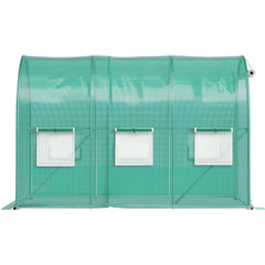 Walk-in Tunnel Greenhouse, 3 x 2 x 2 m, Portable Plant Hot House with Galvanised Steel Frame, 1 Top Bar, Diagonal Poles, Zipper Door and 6 Roll-Up Windows, Green
