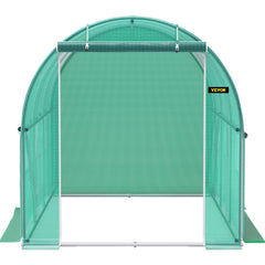 Walk-in Tunnel Greenhouse, 3 x 2 x 2 m, Portable Plant Hot House with Galvanised Steel Frame, 1 Top Bar, Diagonal Poles, Zipper Door and 6 Roll-Up Windows, Green