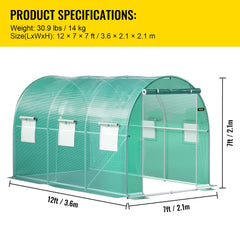 Walk-in Tunnel Greenhouse Galvanized Frame & Waterproof Cover 12x7x7 ft
