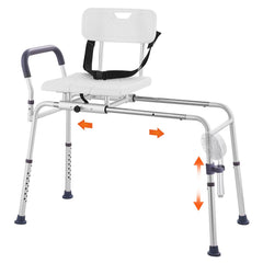 Sliding Tub Transfer Bench Shower Chair & Cut-Out Seat Reversible Backrest