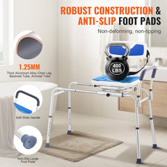 Sliding Tub Transfer Bench with 360 Degree Swivel Seat, Height Adjustable Bathtub Transfer Bench with Armrest & Safety Belt, Non-Slip Rotating Shower Chair for Elderly Disabled, 400LBS Capacity
