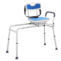 Sliding Tub Transfer Bench with 360 Degree Swivel Seat, Height Adjustable Bathtub Transfer Bench with Armrest & Safety Belt, Non-Slip Rotating Shower Chair for Elderly Disabled, 400LBS Capacity