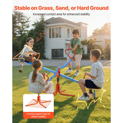 Kids Seesaw, 49.9 kg Load Capacity per Seat, Sit and Spin Teeter Totter with 4-prong Support Legs, Kids Outdoor Playground Equipment, Swiveling 360 Degrees Rotating for Children Aged 3+, 4 Seats