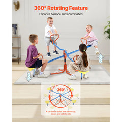 Kids Seesaw, 49.9 kg Load Capacity per Seat, Sit and Spin Teeter Totter with 4-prong Support Legs, Kids Outdoor Playground Equipment, Swiveling 360 Degrees Rotating for Children Aged 3+, 4 Seats