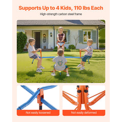 Kids Seesaw, 49.9 kg Load Capacity per Seat, Sit and Spin Teeter Totter with 4-prong Support Legs, Kids Outdoor Playground Equipment, Swiveling 360 Degrees Rotating for Children Aged 3+, 4 Seats