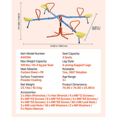 Kids Seesaw, 49.9 kg Load Capacity per Seat, Sit and Spin Teeter Totter with 4-prong Support Legs, Kids Outdoor Playground Equipment, Swiveling 360 Degrees Rotating for Children Aged 3+, 4 Seats