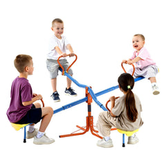 Kids Seesaw, 49.9 kg Load Capacity per Seat, Sit and Spin Teeter Totter with 4-prong Support Legs, Kids Outdoor Playground Equipment, Swiveling 360 Degrees Rotating for Children Aged 3+, 4 Seats