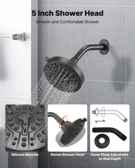 Tub and Shower Faucet Set, Complete with 127 mm Rainfall Shower Head and Bathtub Spout, 8-Setting Adjustable Spray, Single-Handle Tub Trim Kit with Brass Pressure Balancing Valve, Matte Black