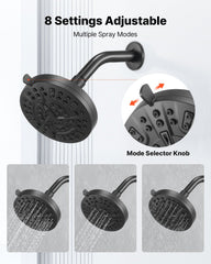 Tub and Shower Faucet Set, Complete with 127 mm Rainfall Shower Head and Bathtub Spout, 8-Setting Adjustable Spray, Single-Handle Tub Trim Kit with Brass Pressure Balancing Valve, Matte Black