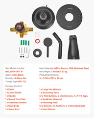 Tub and Shower Faucet Set, Complete with 127 mm Rainfall Shower Head and Bathtub Spout, 8-Setting Adjustable Spray, Single-Handle Tub Trim Kit with Brass Pressure Balancing Valve, Matte Black