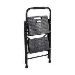 2 Step Ladder, Folding Step Stool with Wide Anti-Slip Pedal and Comfort Handgrip, Lightweight 272 kg Capacity Portable Steel Ladder, Multi-Use for Kitchen, Home, Household and Office, Black
