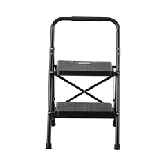 2 Step Ladder, Folding Step Stool with Wide Anti-Slip Pedal and Comfort Handgrip, Lightweight 272 kg Capacity Portable Steel Ladder, Multi-Use for Kitchen, Home, Household and Office, Black