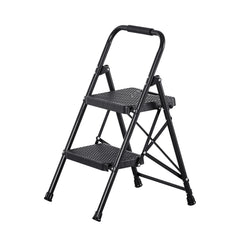 2 Step Ladder, Folding Step Stool with Wide Anti-Slip Pedal and Comfort Handgrip, Lightweight 272 kg Capacity Portable Steel Ladder, Multi-Use for Kitchen, Home, Household and Office, Black
