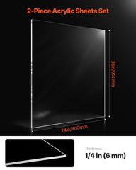 Plexiglass Acrylic Sheet, 2-Pack Plastic Sheets, 610 x 914 mm 6 mm Thick Clear Plastic Cast Transparent Glass for Crafting Projects, Replacement Picture Frame Glass, DIY Display, Easy to Cut