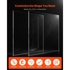 Plexiglass Acrylic Sheet, 2-Pack Plastic Sheets, 610 x 914 mm 6 mm Thick Clear Plastic Cast Transparent Glass for Crafting Projects, Replacement Picture Frame Glass, DIY Display, Easy to Cut