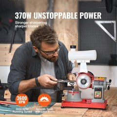 Circular Saw Blade Sharpener, 370W Saw Blade Grinding with Water Injection, Water Injection Circular Saw Blade Sharpening & 6 Saw Centerings, 5-inch Grinding Wheel for Carbide Tipped Saw Blades