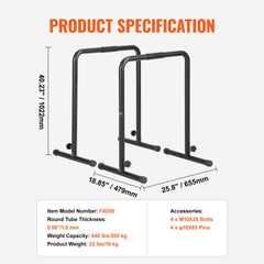 Dip Bars, 200 kg Capacity, Heave Duty Dip Stand Station with Adjustable Height, Fitness Workout Dip Bar Station Stabilizer Parallette Push Up Stand, Parallel Bars for Strength Training Home Gym
