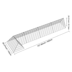 Chicken Tunnels, 400x100x61.5 cm(LxWxH) Chicken Tunnels for Yard, Portable Chicken Tunnels for Outside with Corner Frames, Chicken Coop Run, Suitable for Chickens, Ducks, Rabbits