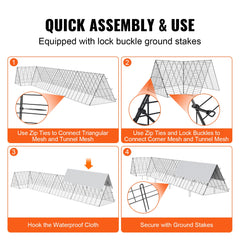 Chicken Tunnels, 400x100x61.5 cm(LxWxH) Chicken Tunnels for Yard, Portable Chicken Tunnels for Outside with Corner Frames, Chicken Coop Run, Suitable for Chickens, Ducks, Rabbits