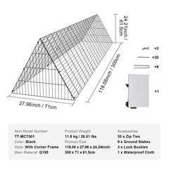 Chicken Tunnels, 300 x 71 x 61.5cm (LxWxH) Chicken Tunnels for Yard, Portable Chicken Tunnels for Outside Easy Installation, Chicken Coop Run, Suitable for Chickens, Ducks, Rabbits