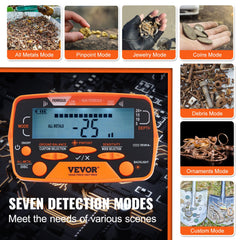 Metal Detector for Adults&Kids, 250mm, Professional Adjustable Higher Accuracy Gold Detector, IP68 Waterproof Coil with LCD Display 7 Modes Advanced DSP Chip, for Detecting Gold Treasure Hunting