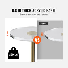Clear Acrylic End Table, Acrylic Side Table with a Solid Base, 11.9 x 11.9 inch Round Tabletop, 21.4 inch High, for Coffee, Drink, Food, Snack used in Living Room, Bedroom, and Study