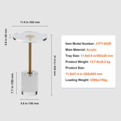 Clear Acrylic End Table, Acrylic Side Table with a Solid Base, 11.9 x 11.9 inch Round Tabletop, 21.4 inch High, for Coffee, Drink, Food, Snack used in Living Room, Bedroom, and Study
