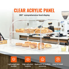 Pastry Display Case, 2-Tier Commercial Countertop Bakery Display Case, Acrylic Display Box with Rear Door Access & Removable Shelves, Keep Fresh for Donut Bagels Cake Cookie