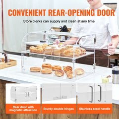 Pastry Display Case, 2-Tier Commercial Countertop Bakery Display Case, Acrylic Display Box with Rear Door Access & Removable Shelves, Keep Fresh for Donut Bagels Cake Cookie