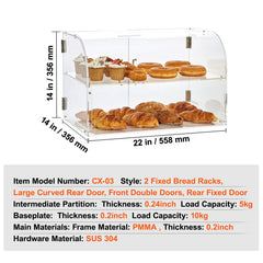 Pastry Display Case, 2-Tier Commercial Countertop Bakery Display Case, Acrylic Display Box with Rear Door Access & Removable Shelves, Keep Fresh for Donut Bagels Cake Cookie