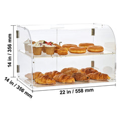 Pastry Display Case, 2-Tier Commercial Countertop Bakery Display Case, Acrylic Display Box with Rear Door Access & Removable Shelves, Keep Fresh for Donut Bagels Cake Cookie