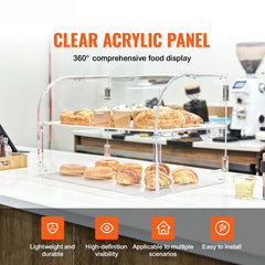 Pastry Display Case, 2-Tier Commercial Countertop Bakery Display Case, Acrylic Display Box with Rear Door Access & Removable Shelves, Keep Fresh for Donut Bagels Cake Cookie