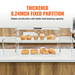 Pastry Display Case, 2-Tier Commercial Countertop Bakery Display Case, Acrylic Display Box with Rear Door Access & Removable Shelves, Keep Fresh for Donut Bagels Cake Cookie
