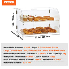 Pastry Display Case, 2-Tier Commercial Countertop Bakery Display Case, Acrylic Display Box with Rear Door Access & Removable Shelves, Keep Fresh for Donut Bagels Cake Cookie