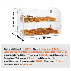 Pastry Display Case, 2-Tier Commercial Countertop Bakery Display Case, Acrylic Display Box with Rear Door Access & Removable Shelves, Keep Fresh for Donut Bagels Cake Cookie