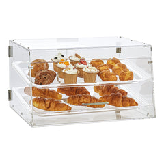 Pastry Display Case, 2-Tier Commercial Countertop Bakery Display Case, Acrylic Display Box with Rear Door Access & Removable Shelves, Keep Fresh for Donut Bagels Cake Cookie