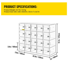 Acrylic Cell Phone Locker Box Storage Cabinet Pocket w/Keys 20 Slots Clear